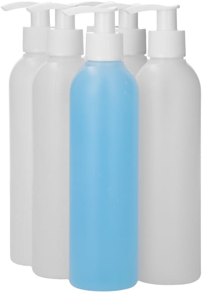 6 x 250 ml ronde fles HDPE naturel + Zeepfles Dispenserpomp wit - BPA Vrij - Niet Breekbaar - Plastic Flesjes Navulbaar - Met Dop - Lege Flessen - 6 stuks