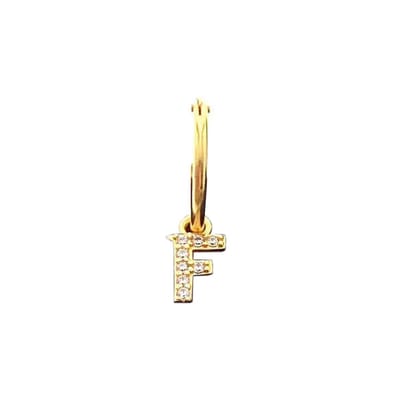 Cadeau voor haar New Bling 9NB 906F Zilveren Oorring met letterhanger - Zirkonia - F - Half Paar - Goudkleurig