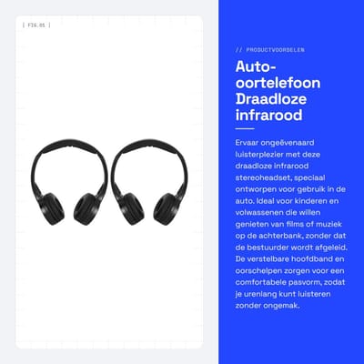Dailygoods - Auto-oortelefoon - Draadloze infrarood headset - Comfortabele pasvorm - Geschikt voor kinderen - Entertainment in de auto - 2-kanaals ste...