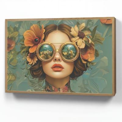 Wandlamp 90x60 cm - Oplaadbaar - Vrouw - Bloemen - Vlinders - Natuur - Vintage - Wandlampen binnen woonkamer - Slaapkamer lamp - Decoratieve nachtlamp - Vloerlamp draadloos