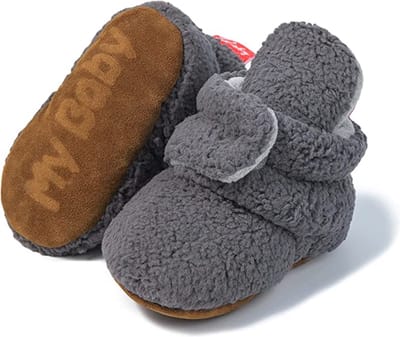 Babyslofjes - warme slofjes voor je baby - 6-12 maanden (12 cm) - schoenmaat 18-19 - donkergrijs