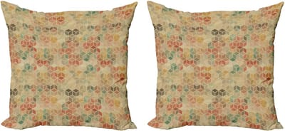ABAKUHAUS Geometrische decoratieve kussenhoes, 2-pack, retro kubuspatroon, 40x40 cm, donker mosterdgeel