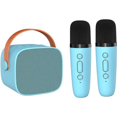 Mini Karaoke Machine BT Karaoke Speaker met Draadloze Microfoons voor Volwassenen & Kinderen Huisfeest 2 mics