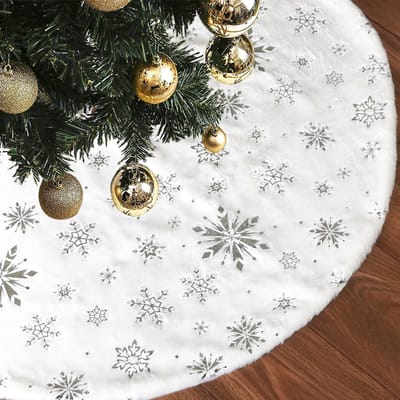 Grote 48" Witte Nepbont Kerstboomrok met Zilveren Sneeuwvlokken voor Feestdagen en Kerstdecoraties