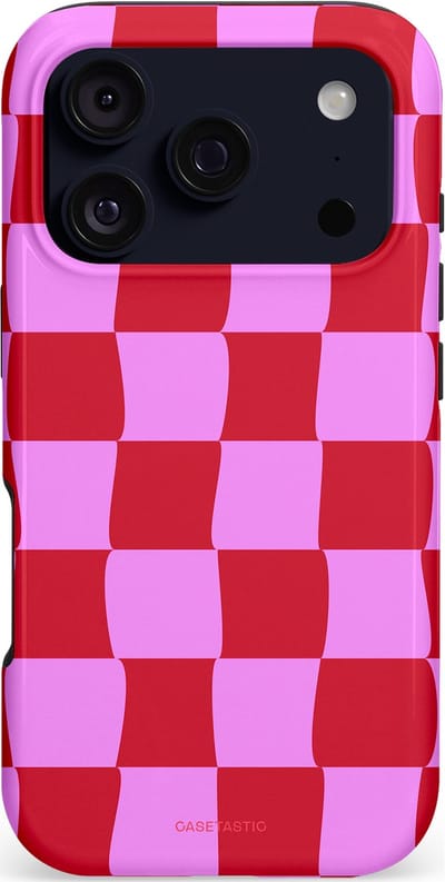 Casetastic hoesje geschikt voor Apple iPhone 17 Pro - MagSafe - Dubbellaagse bescherming - Dansend Ruitje - Fashion Case - Rood Lavendel Roze