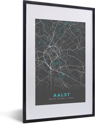 Fotolijst incl. Poster - Plattegrond – Aalst – Blauw – Stadskaart - Kaart - 40x60 cm - Posterlijst