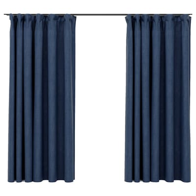vidaXL - Gordijnen - linnen-look - verduisterend - haken - 2 - st - 140x175 - cm - blauw