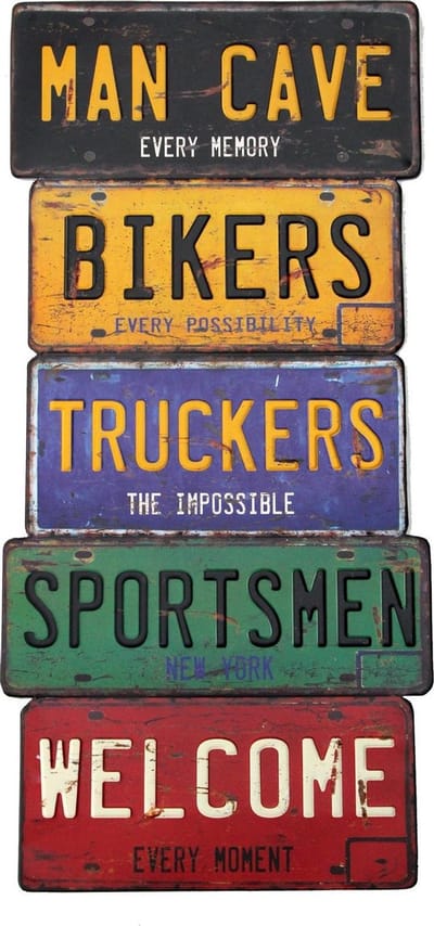 Signs-USA - Man Cave Bikers Truckers Sportsman Welcome - Licence Plate Art - Souvenir kentekenplaat oud nummerbord Amerika - verweerd - 30 x 64 cm
