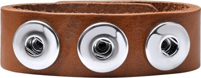 Quiges Dames Leren Armband voor 18mm Drukknopen/Chunks Bruin 18.5 - 20.5 cm - EBM030