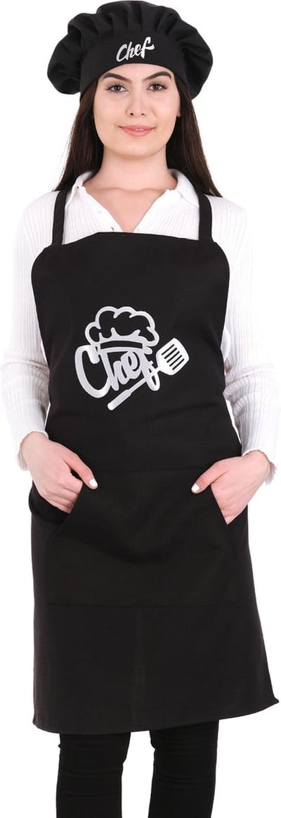 Chef Keukenschort met koksmuts 60x80 cm Zwart Kookschort met zakken Keukenschort dames Schort voor vrouwen een voor mannen