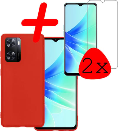 Hoesje Met 2x Screenprotector - Geschikt voor OPPO A57 - Sterk & Shockproof - Back Cover - Siliconen Case - Telefoon Hoes - Rood