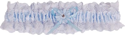 Kousenband blauw kant met bloemtje en strass