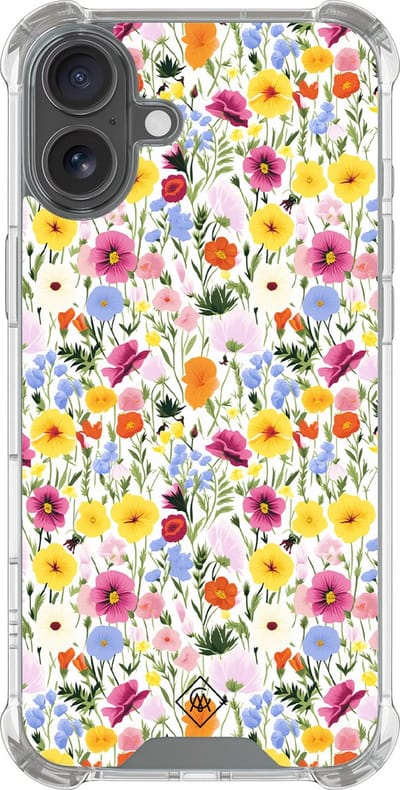 Casimoda® hoesje - Geschikt voor iPhone 16 - Happy Flora - Shockproof case - Extra sterk - Siliconen/TPU - Multi, Transparant