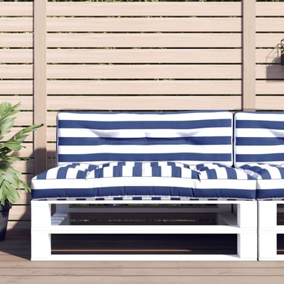 vidaXL - Palletkussens - 2 - st - stof - gestreept - wit - en - blauw