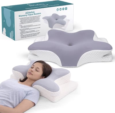 ADSafety Hoofdkussen - Incl. Extra Hoes - Vlinderkussen - Hoofdkussen Nekklachten - Ergonomisch Kussen - Nekkussen Memory Foam - Traagschuim Slaapkussen - Grijs