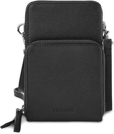 Zwarte Leren Telefoontas Met Portemonneevak