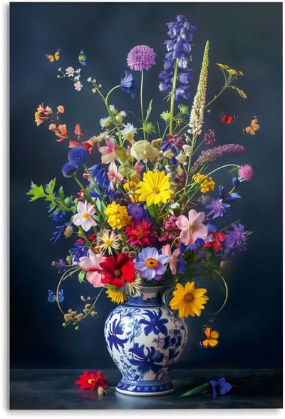 Glasschilderij Delfts Blauw bloemen - 116 x 78 - Glas - REINDERS