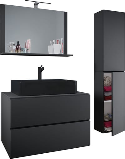 4-delig badmeubel Wastafel Badkamermeubelset Wastafel Lendas-BL Breedte 80 cm Lade