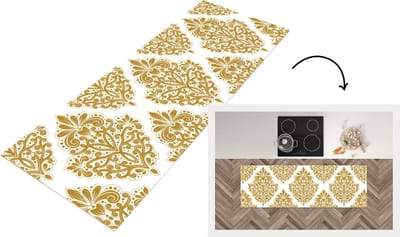 Keukenloper - Loper keuken - Vintage - Bloemen - Goud - Patronen - 150x50 cm - Keukenloper vinyl