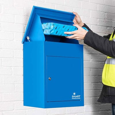 Smart Parcel Box™ Pakketbrievenbus – Pakketbox / Pakketkluis – Gegalvaniseerd Staal – Weerbestendig – Wandmontage – Blauw