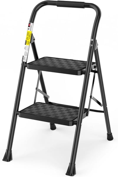 Opvouwbare Trap - Keukentrapje Treden - Hoge Planken Bereiken - Antislip Treden - 2 Treden - Zwart