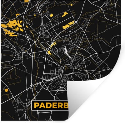 Muurstickers - Sticker Folie - Stadskaart – Kaart – Paderborn – Gold – Duitsland – Plattegrond - 100x100 cm - Plakfolie - Muurstickers Kinderkamer - Zelfklevend Behang XXL - Zelfklevend behangpapier - Stickerfolie