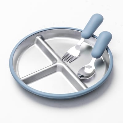 3-Delige Babyvoedingsbakje - RVS Siliconen Kindervoedingsset - Babyvoedingsbakje met zuignap - Verdeeld peutervoedingsbakje - Siliconen zuignapbasis - Eenvoudig schoon te maken ontwerp - Geschikt voor baby's en peuters - Blauw
