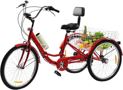 Driewieler voor volwassenen - Driewiel fiets Tricycle - Stedelijk transport - Inklapbaar frame - 24 inch - Rood