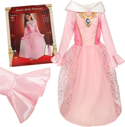Playos® - Princessenjurk - Roze - maat M - 110 tot 120 cm - Kostuum - Kinderen - Verkleedkleding - Carnaval - Princes - Sinterklaas Cadeau