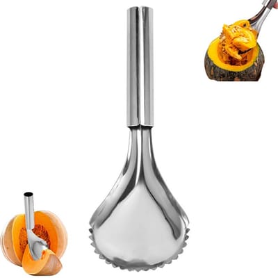 Pompoenschep van roestvrij staal - Fruitontpitter - Vruchtpulpseparator - Zilver - Keukengadgets - Handmatige ontpitlepel van roestvrij staal - Fruitsnijder - Pompoenschep - Gereedschap voor het ontpitten en verwijderen van zaden uit fruit