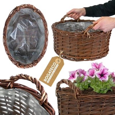 BOGATECO rieten bloempot | Handgemaakte bloempot plantenbak van wilgen ovale rieten mand 50 x 40 x 16 cm