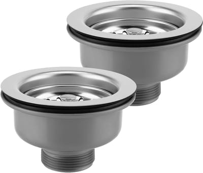 Afvoer Set met Overloop (2 Stuks) - 110mm RVS Mandzeef voor Aanrecht, Geschikt voor 83-90mm Afvoeropeningen, Duurzaam en Eenvoudig te Installeren