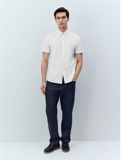 Next - Heren - Oxford overhemd met stretch en korte mouwen - Wit