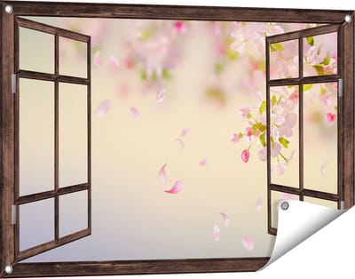 Gards Tuinposter Doorkijk Appelbloesem - Bloemen - 90x60 cm - Tuindoek - Tuindecoratie - Wanddecoratie buiten - Tuinschilderij