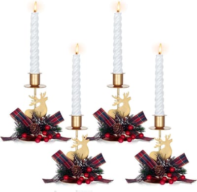 Kandelaars Met Kerst Boog Decor - Gouden Kandelaar Houder Set Van 4 - Decoratieve Stag Kandelaars Centerpieces Voor Kerst Tafel Schouwmantel Decoratie