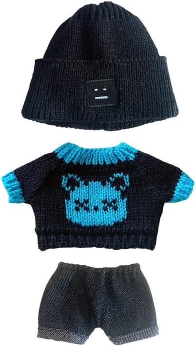 Pluche Pop Kleding - Poppen Outfit Set - Verkleden Poppen - 3-Delige Set - 20cm - Zwartblauw