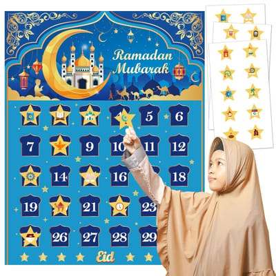 Ramadan Kalender Aftellen voor Eid - Ramadan Spel - Decoraties - 30 Sterren Stickers - Geschikt voor Kinderen en Volwassenen - Prachtig Ontwerp - Aftelkalender