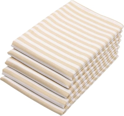 Famanu - Set van 5 ecru-witte gestreepte katoenen theedoeken 50x70 cm