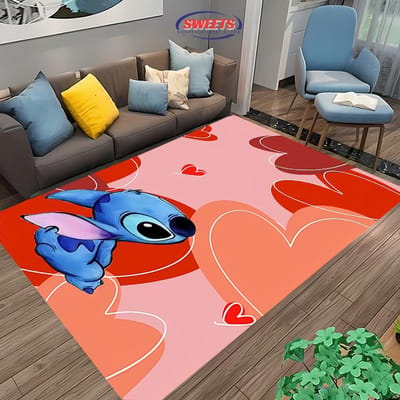 NR.3 Disney Lilo & Stitch Thema Tapijt! Slaapkamer Woonkamer Bedmat, Antislip Exquise Huisdecoratie, Duurzaam Machinewasbaar Kleed 120*160cm