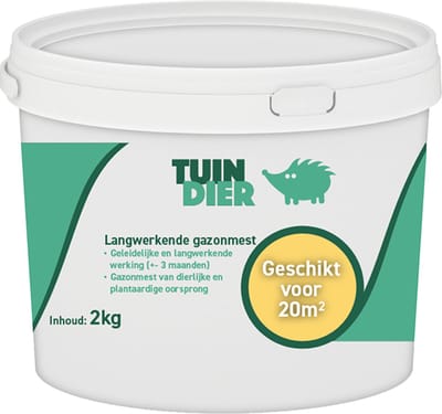 Langwerkende gazonmest | TUIN-DIER® | Een langwerkende gazonmeststof voor het gazon | Biologische meststof | 2 kilogram | 2.000 gram