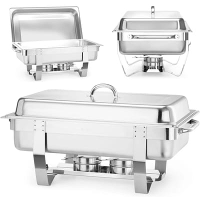 HENDI Complete chafing dish set – roestvrij staal – inclusief extra bakken en pannen – 585x385x x(H)315 mm