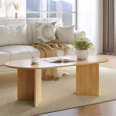 Ovale Salontafel - Woonkamertafel - Ontspannen Zitten - Afgeronde Randen - 120 x 60 cm - Natuurlijk Eiken