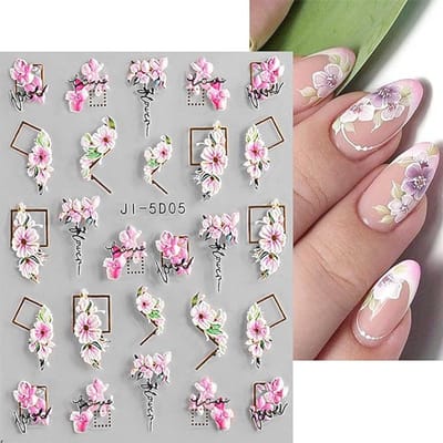 3D Lente Bloem Nagelstickers 4 Vellen Nail Art Nagel Sticker Zelfklevende Decoratie Nageldesign