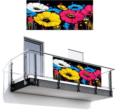 Balkonscherm 200x90 cm - Balkonposter Graffiti - Bloemen - Kleur - Balkon scherm decoratie - Balkonschermen - Balkondoek zonnescherm