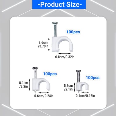 Kabelclips 300 stuks, Nagelclips 4mm 6mm 8mm, Sterke Duurzame Witte Ronde Kabeltacks, Ideaal voor Kabelorganisatie en Kabelbevestiging in Huis