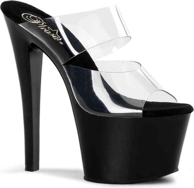 Pleaser - SKY-302 Muiltjes - Paaldans schoenen - 35 Shoes - Zwart/Transparant