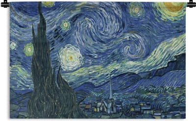 Wandkleed - Wanddoek - Sterrennacht - Schilderij - Oude meesters - Vincent van Gogh - 180x120 cm - Wandtapijt
