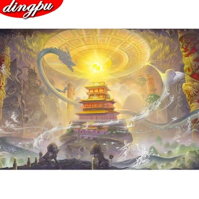 DINGPU Diy Diamond Schilderen 5D Volledige Ronde Borduren Landschap Mozaïek Home Decoratie Diamond Art 20X30CM yellow
