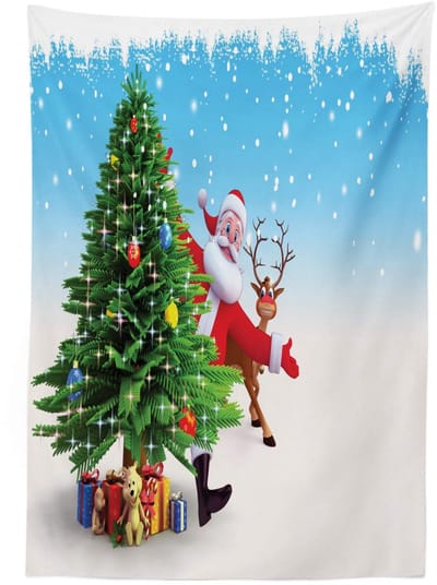 ABAKUHAUS Tafelkleed – Kerstman-ontwerp, rechthoekig 140×170 cm – wit-groen-blauw, wasbaar