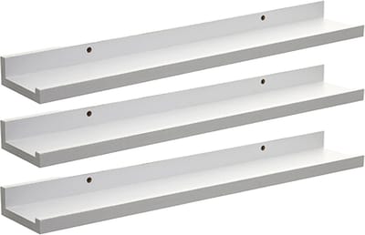Five foto wandplank Fixy - 3x - wit - eiken hout look - 58 x 10 x 4 cm